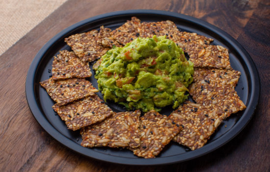 Guacamole with keto seed crackers