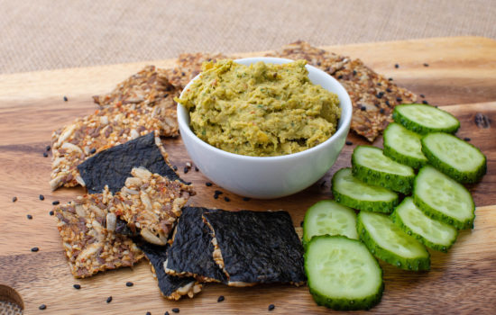 Hummus with raw seed crackers