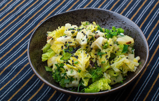 Savoy cabbage, cauliflower, potatoe and mushroom stir fry
